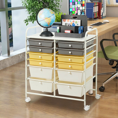 12 Drawers Rolling Cart Storage Scrapbook Paper Organizer Bins-YellowÂ 