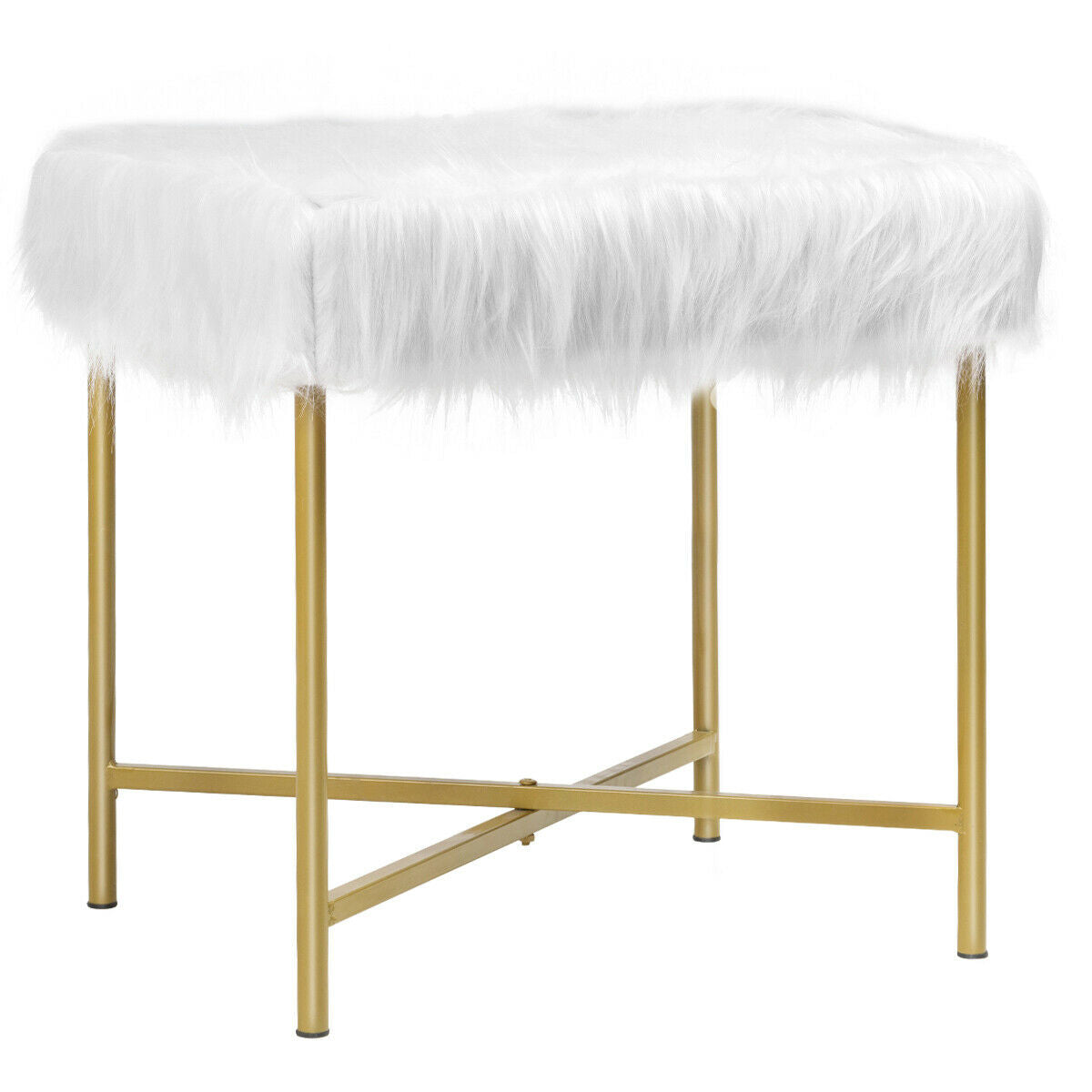 Faux Fur Ottoman Decorative Stool with Metal Legs