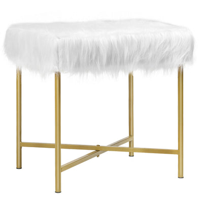 Faux Fur Ottoman Decorative Stool with Metal LegsÂ 