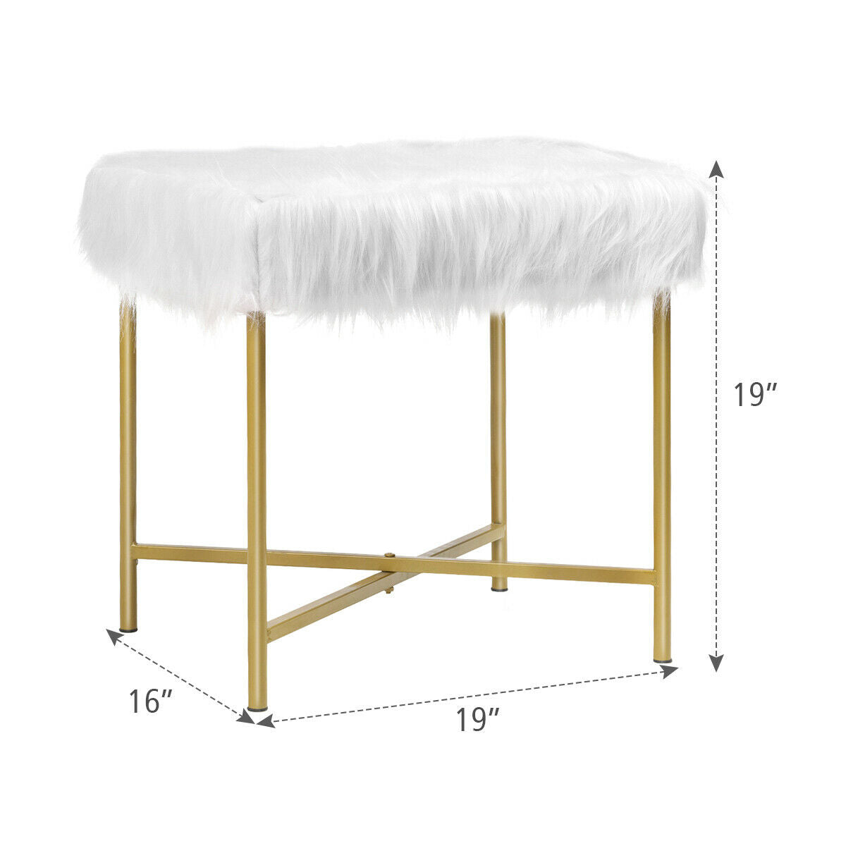 Faux Fur Ottoman Decorative Stool with Metal Legs