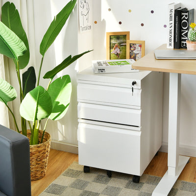 3-Drawer Mobile File Cabinet Stee with Lock-WhiteÂ 
