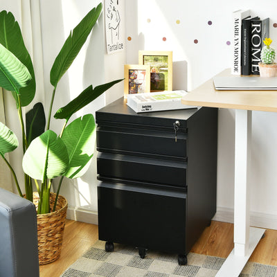 3-Drawer Mobile File Cabinet Stee with Lock-BlackÂ 