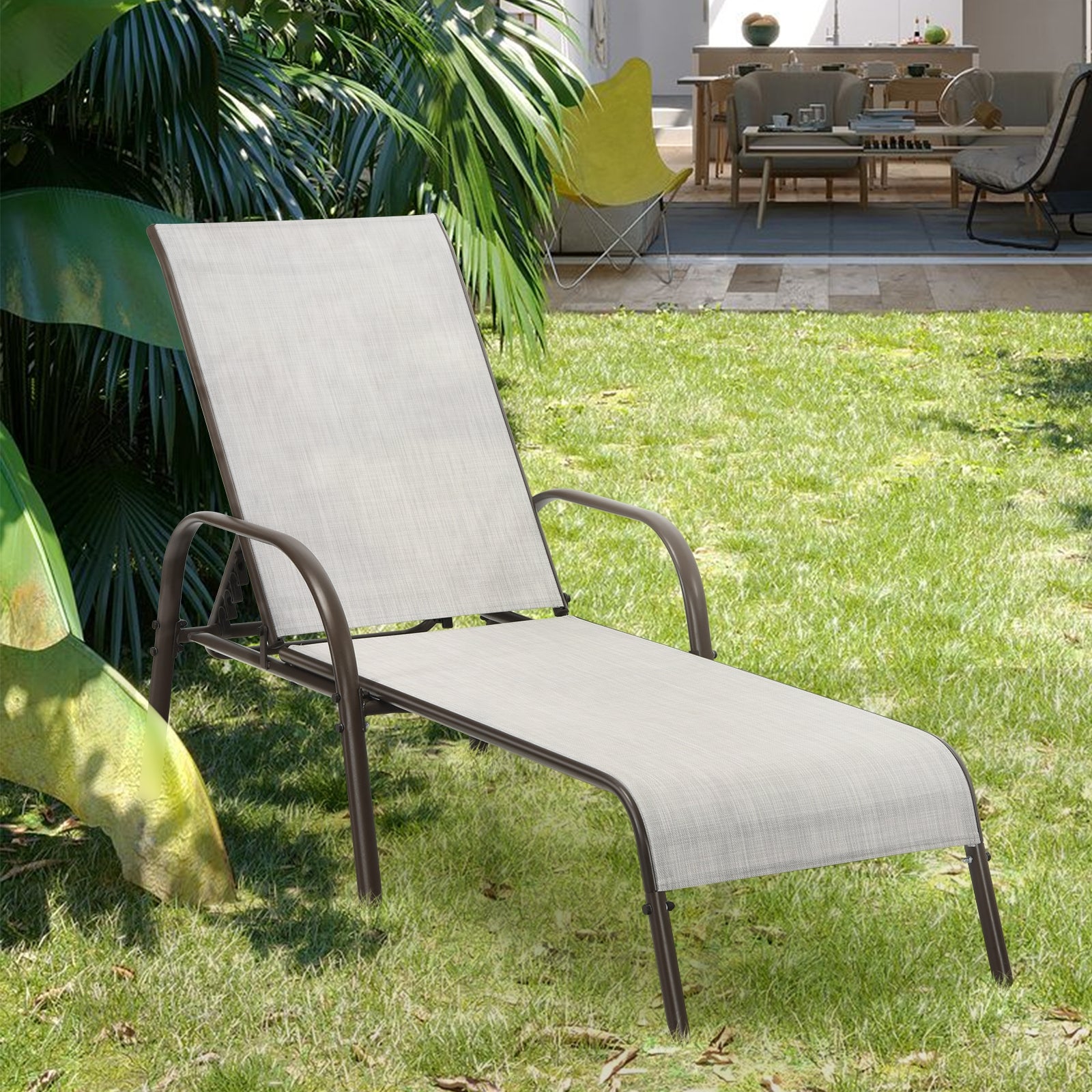 Adjustable Patio Chaise Outdoor Folding Lounge Chair with Adjustable Backrest-GrayÂ 