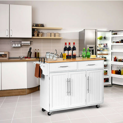 Kitchen Island Trolley Cart Wood Top Rolling Storage Cabinet-WhiteÂ 
