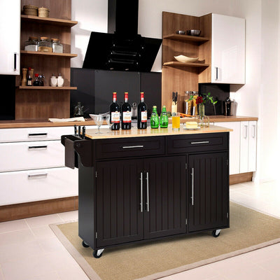 Kitchen Island Trolley Wood Top Rolling Storage Cabinet Cart with Knife Block-BrownÂ 