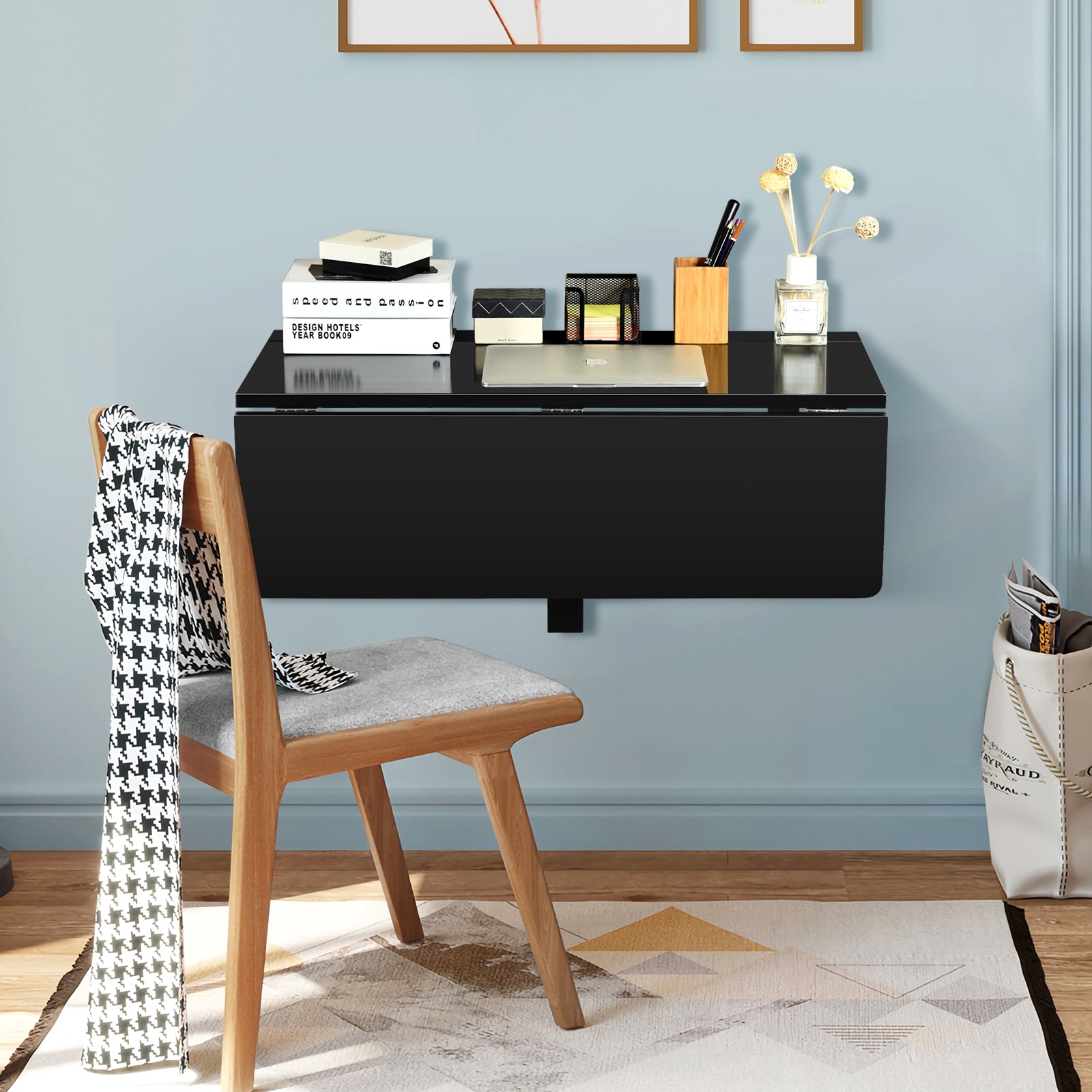 Space Saver Folding Wall-Mounted Drop-Leaf Table-BlackÂ 