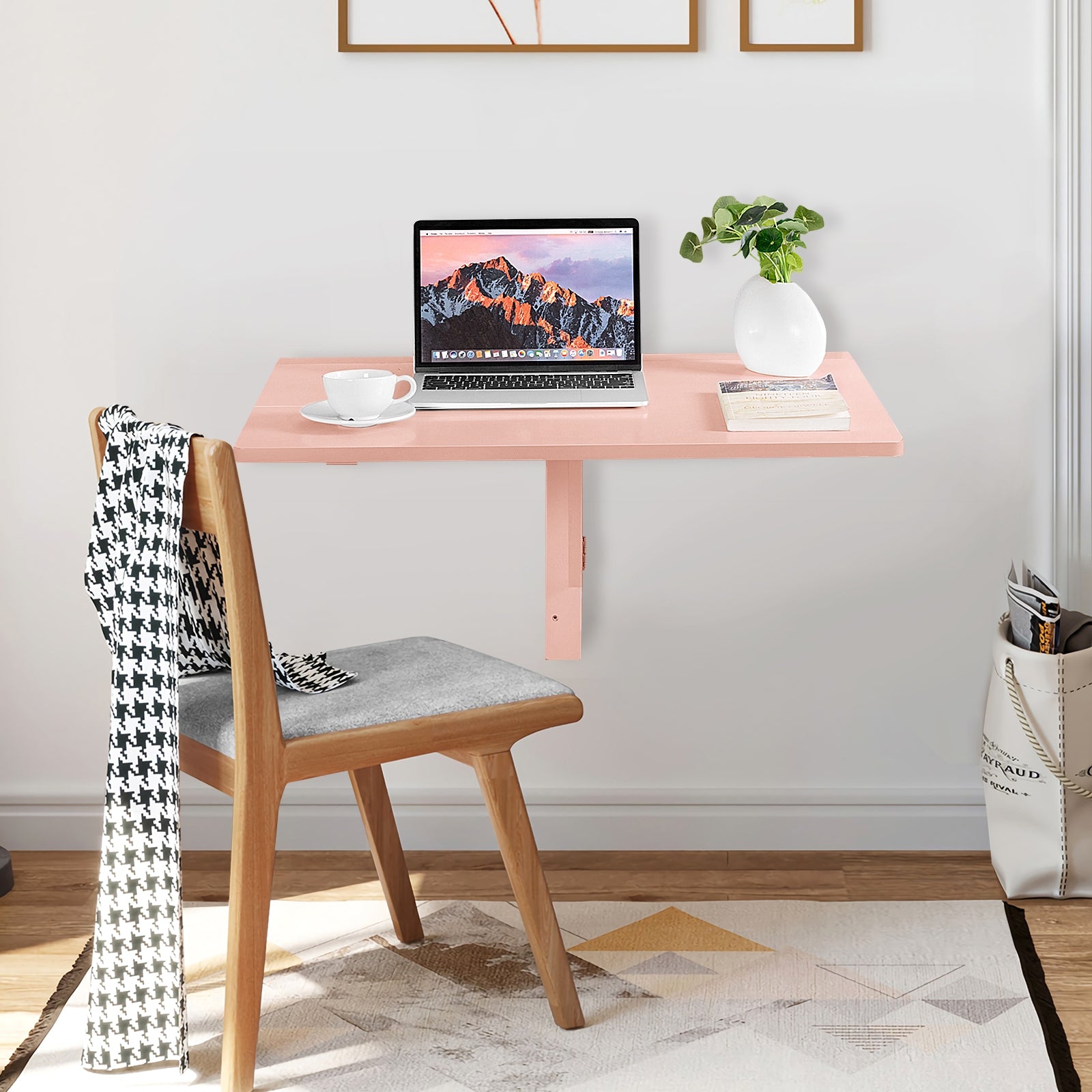 Space Saver Folding Wall-Mounted Drop-Leaf Table-Pink