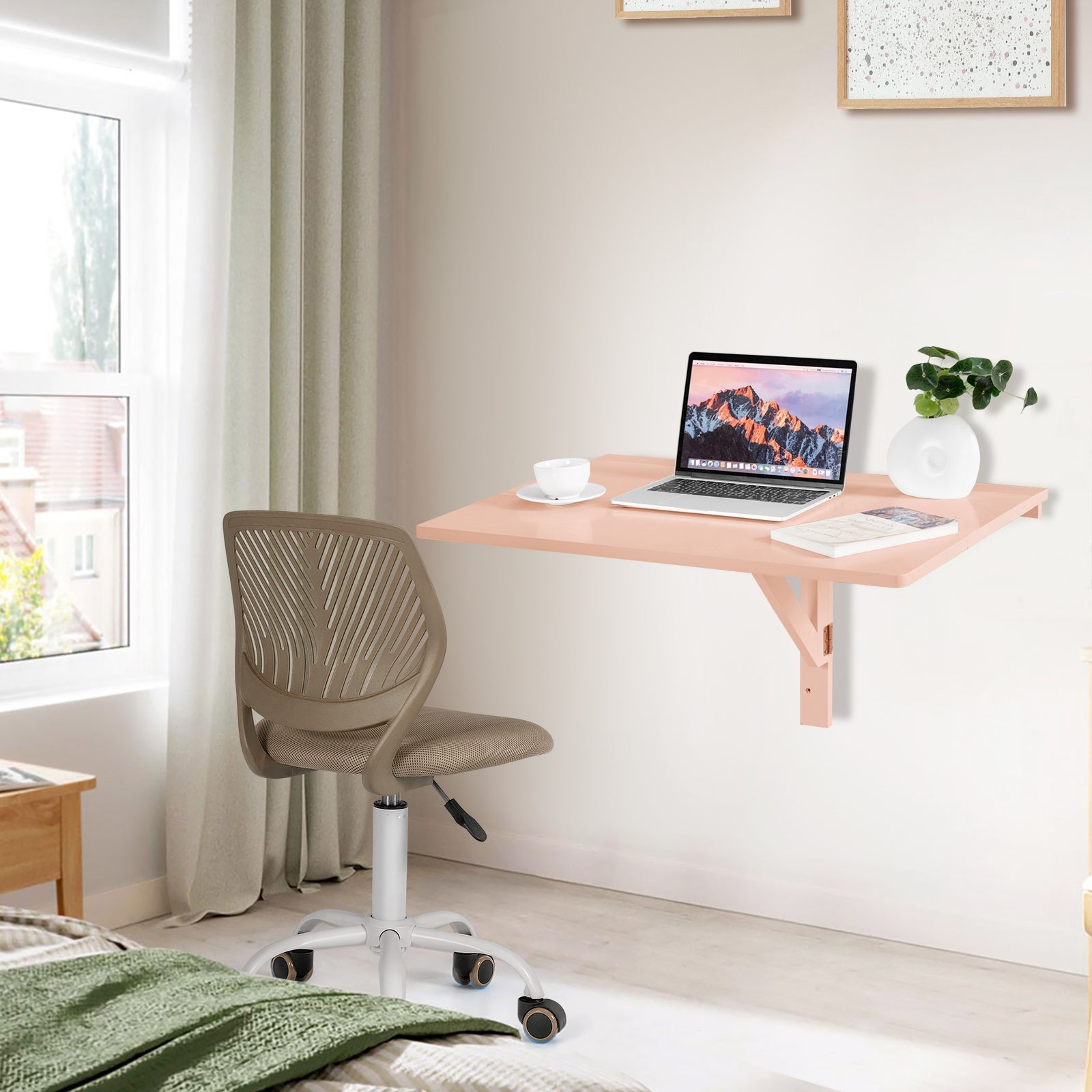 Space Saver Folding Wall-Mounted Drop-Leaf Table-Pink