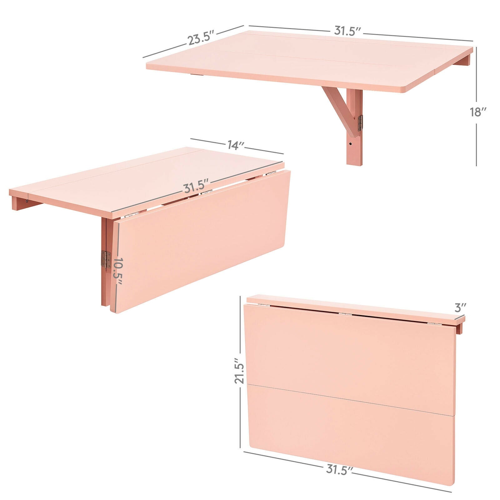 Space Saver Folding Wall-Mounted Drop-Leaf Table-Pink