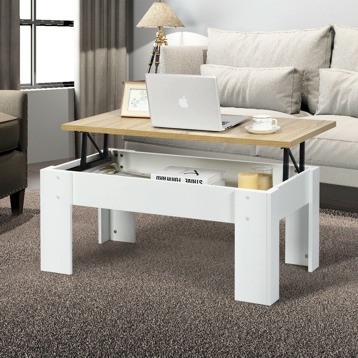 Lift Top Coffee Pop-UP Cocktail Table-WhiteÂ 