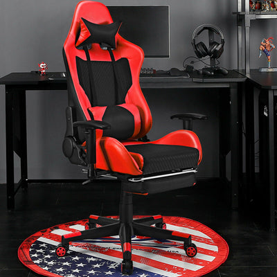 PU Leather Gaming Chair with USB Massage Lumbar Pillow and Footrest-RedÂ 
