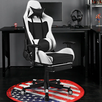 PU Leather Gaming Chair with USB Massage Lumbar Pillow and Footrest-WhiteÂ 