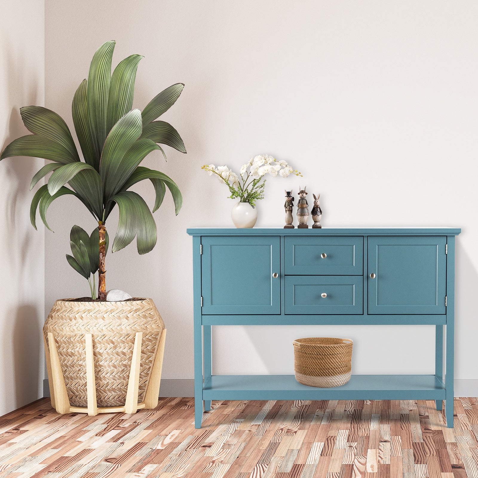 Wooden Sideboard Buffet Console Table with Drawers and Storage-Blue