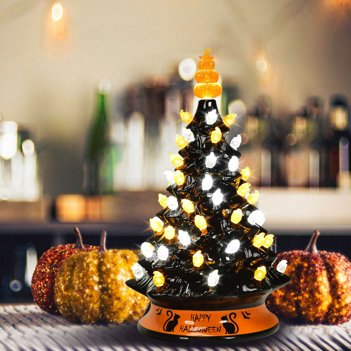 15 Inch Pre-Lit Ceramic Hand-Painted Tabletop Halloween TreeÂ 