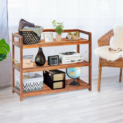 3-Tier Acacia Wood Shoe Rack with Side Metal HooksÂ 
