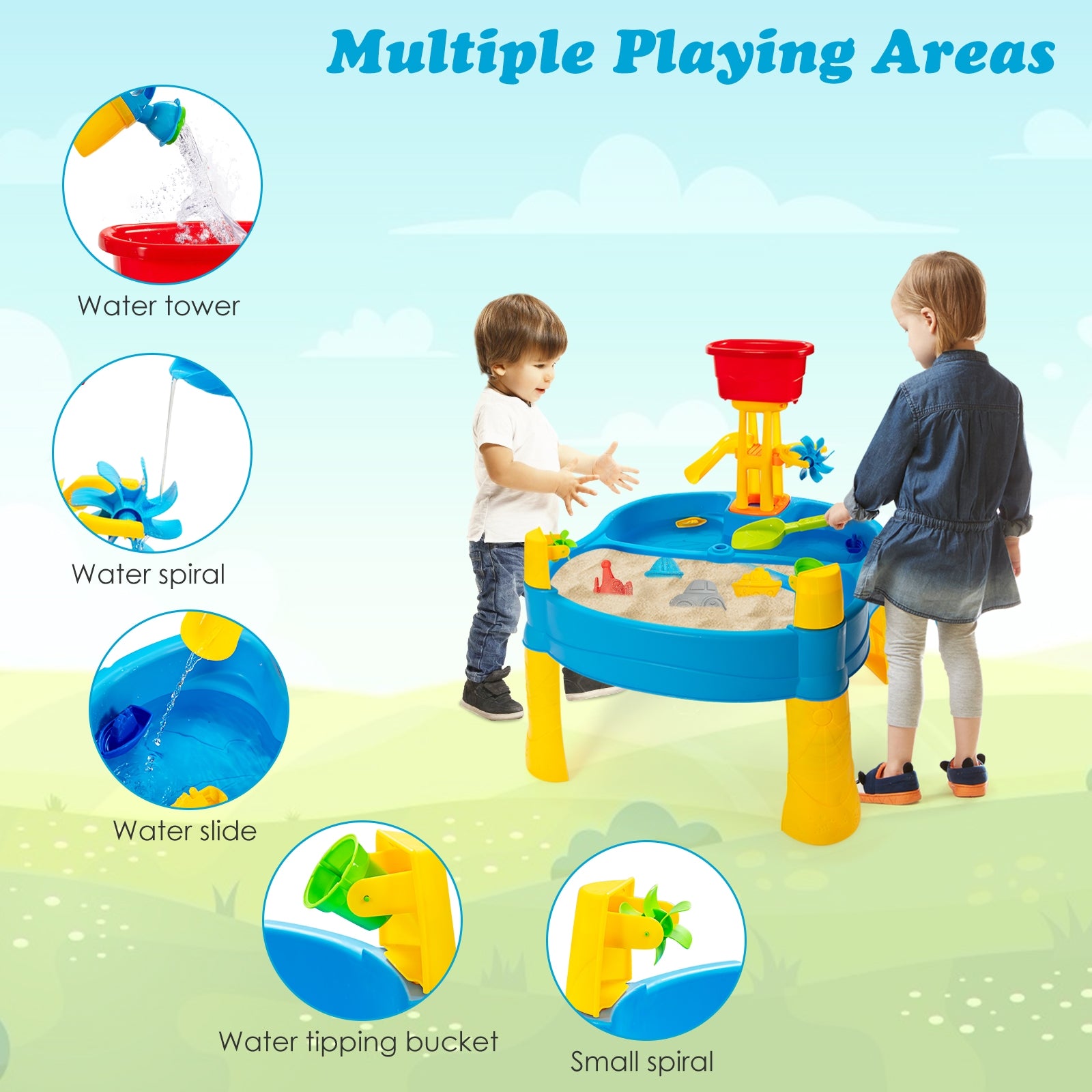 Kids Sand and Water Activity Table Sandbox with 18 Pieces Accessories