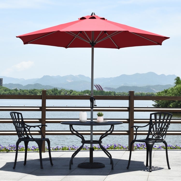 9 Feet Patio Outdoor Market Umbrella with Aluminum Pole without Weight Base-Burgundy