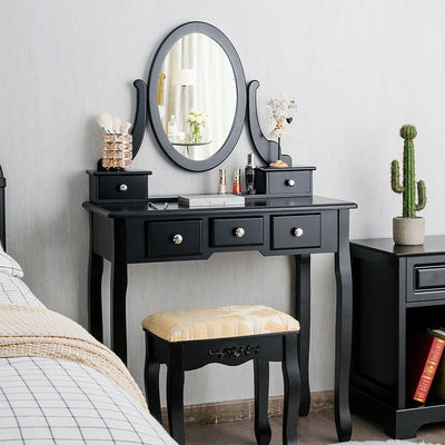 Vanity Make Up Table Set Dressing Table Set with 5 Drawers-BlackÂ 