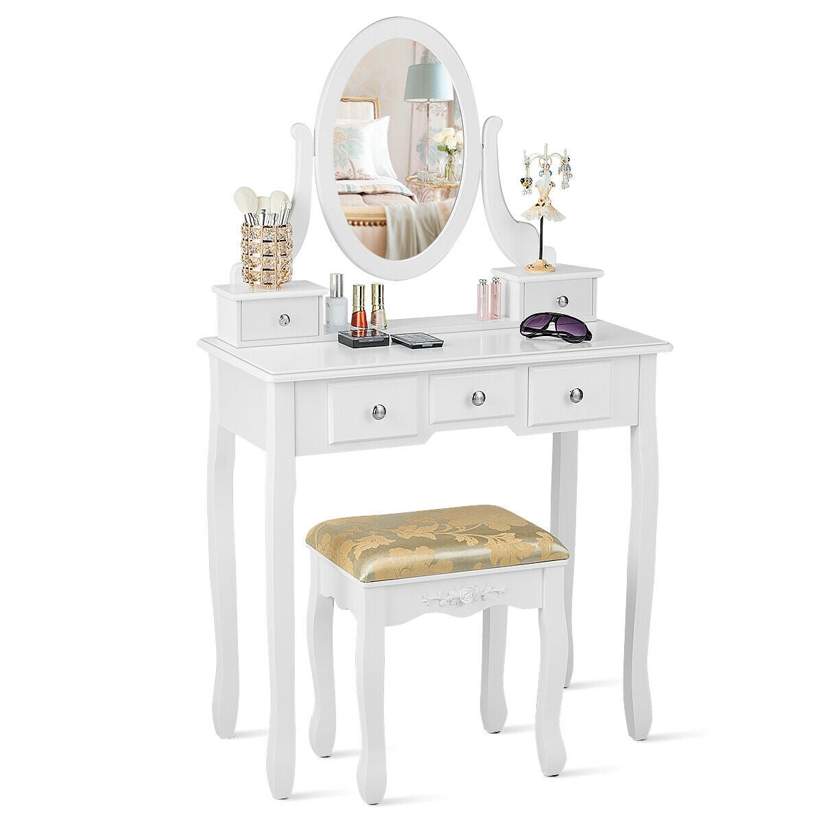 Vanity Make Up Table Set Dressing Table Set with 5 Drawers-White