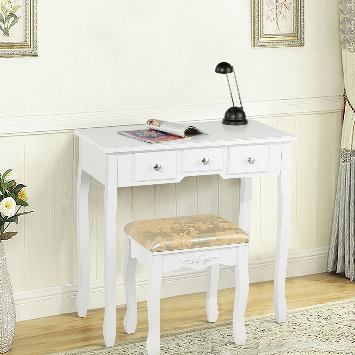 Vanity Make Up Table Set Dressing Table Set with 5 Drawers-White