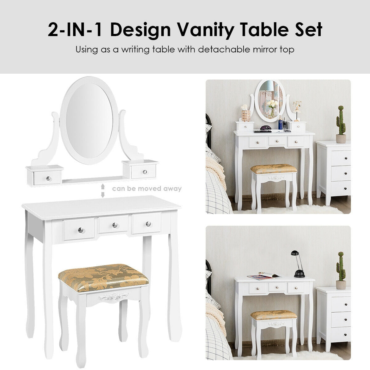 Vanity Make Up Table Set Dressing Table Set with 5 Drawers-White