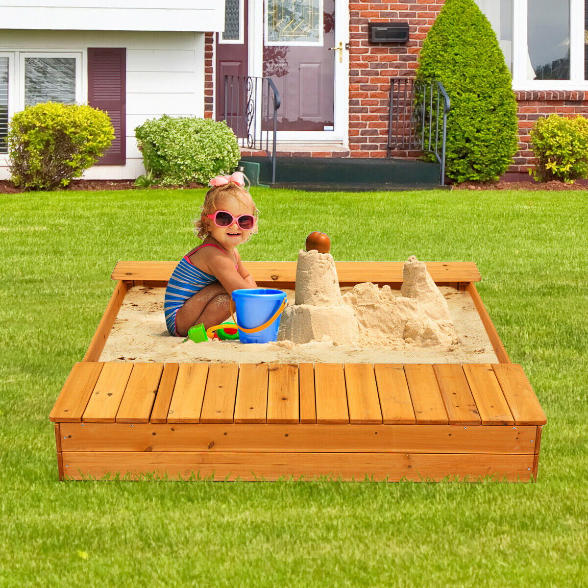 Kids Outdoor Playset Backyard Cedar Sandbox