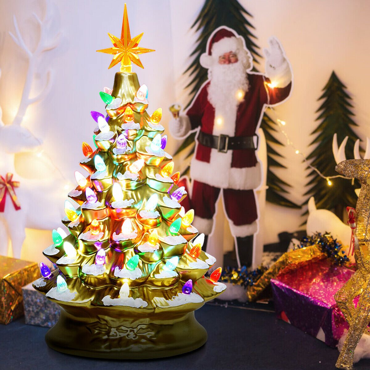 15" Pre-Lit Hand-Painted Ceramic National Christmas Tree-GoldenÂ 