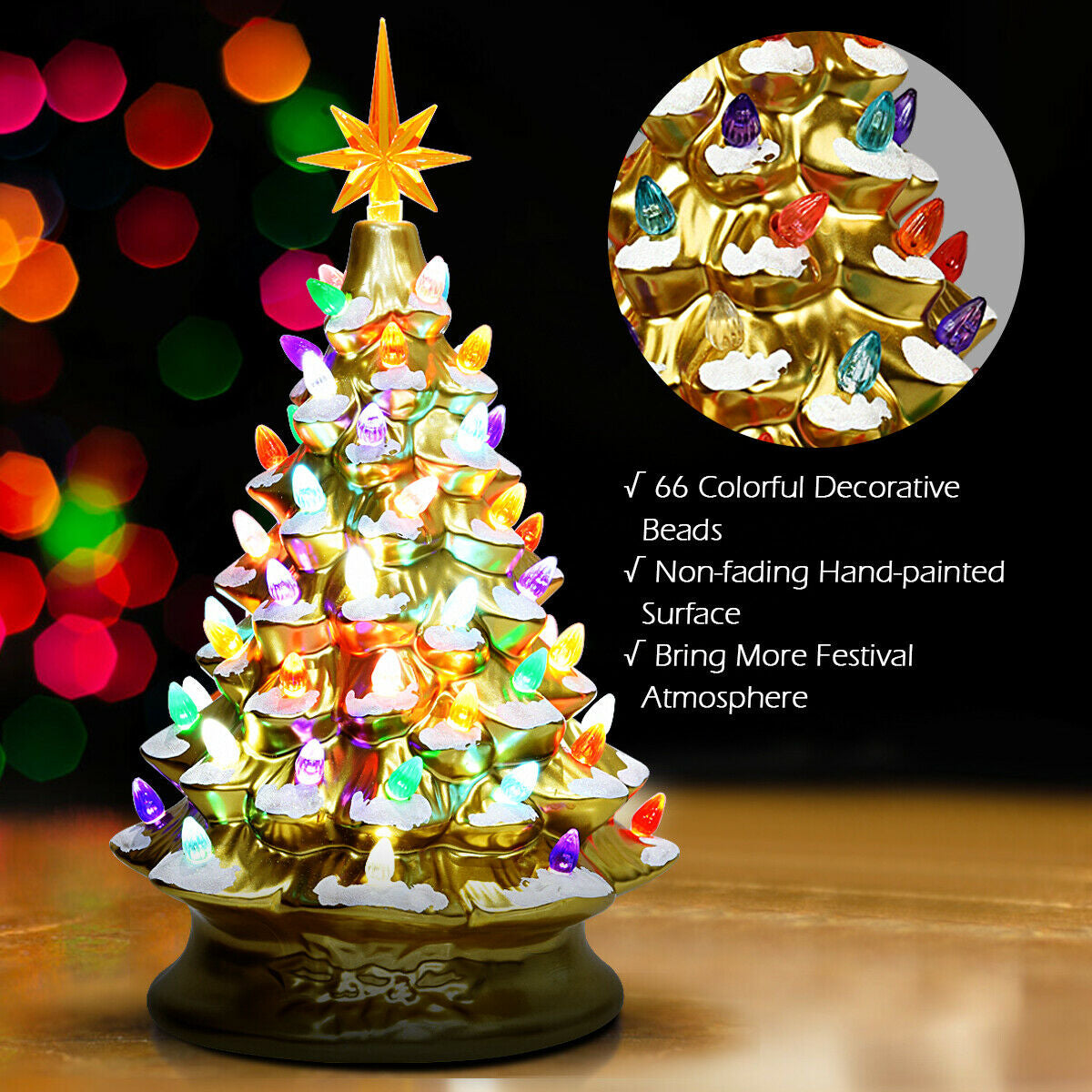 15" Pre-Lit Hand-Painted Ceramic National Christmas Tree-Golden