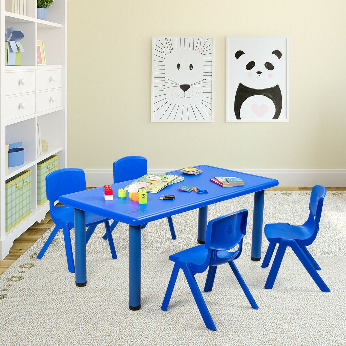 Kids Plastic Rectangular Learn and Play Table-Blue