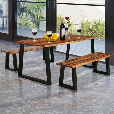 Solid Acacia Wood Patio Bench Dining Bench Seating ChairÂ 