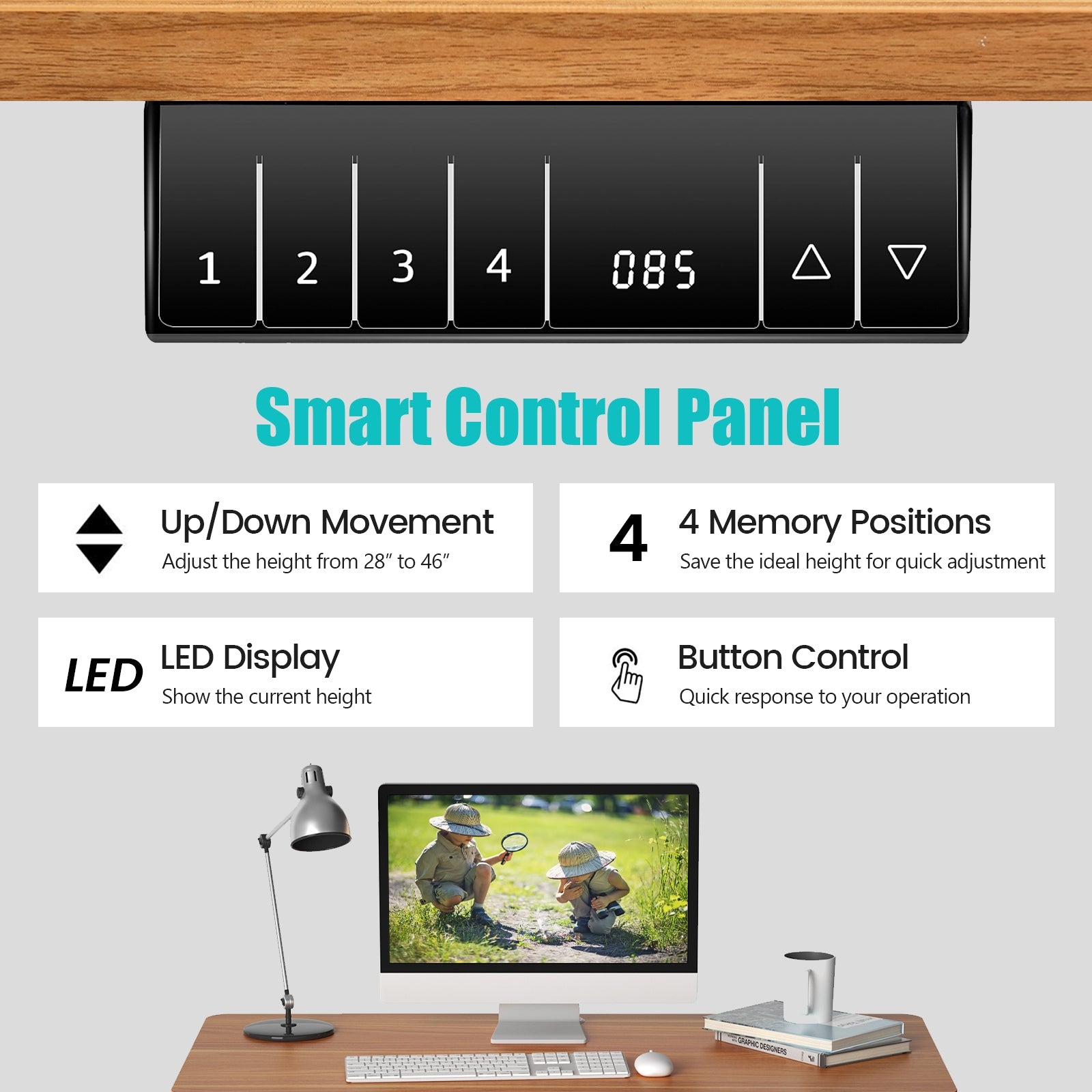 Electric Height Adjustable Standing Desk with Memory Controller-Light Brown