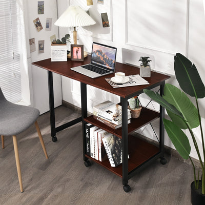 Rolling Folding Computer Desk with Storage ShelvesÂ 