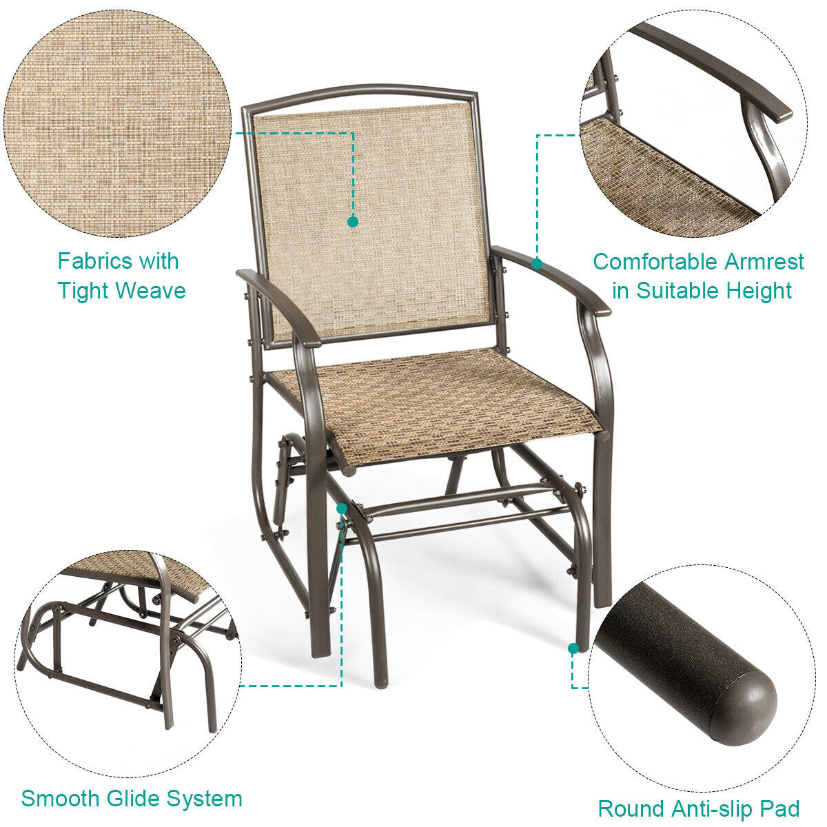 2 Pieces Patio Swing Single Glider Chair Rocking Seating