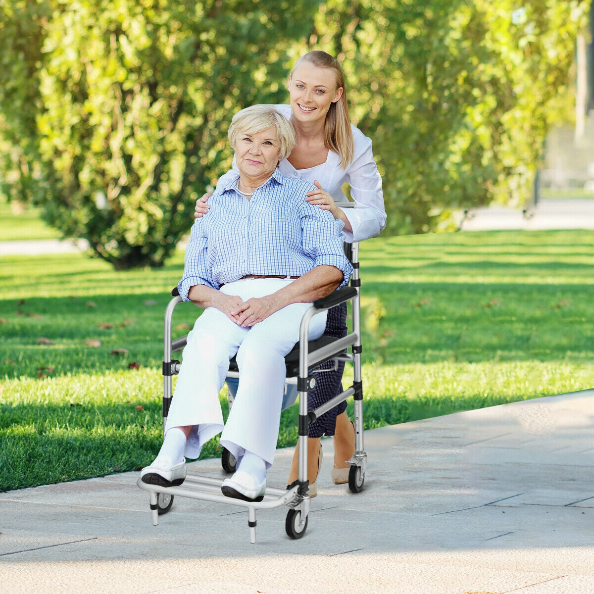 2-in-1 Aluminum Commode Shower Wheelchair with Locking CastersÂ 