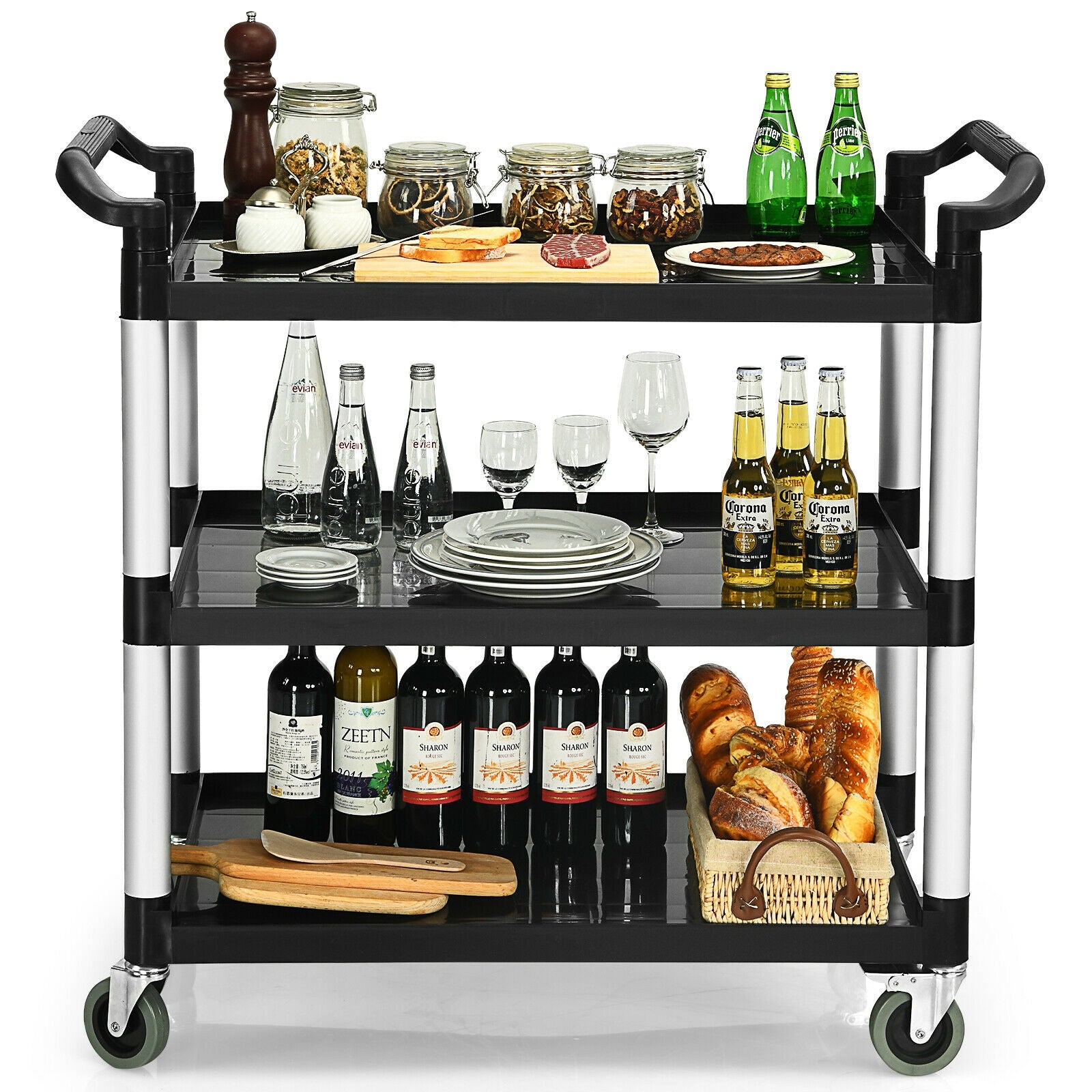 3-Shelf Utility Service Cart Aluminum Frame 490lbs Capacity with Casters