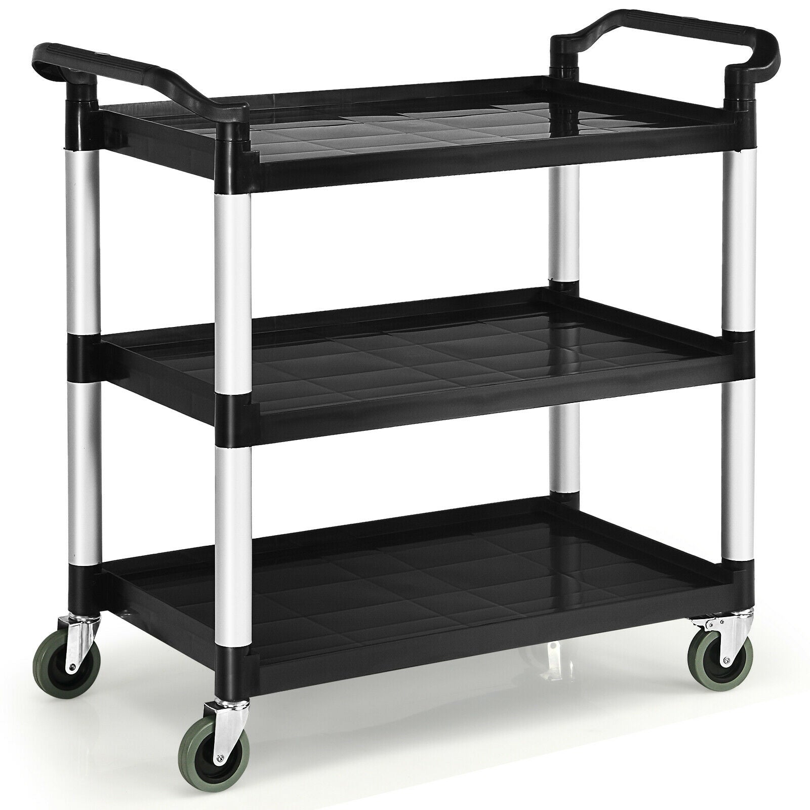 3-Shelf Utility Service Cart Aluminum Frame 490lbs Capacity with Casters