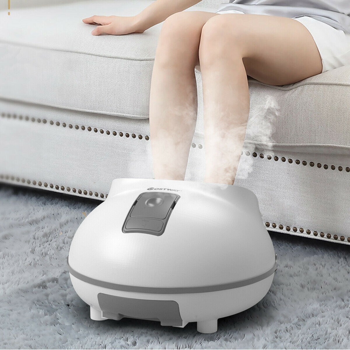 Steam Foot Spa Bath Massager Foot Sauna Care with Heating Timer Electric Rollers-Gray