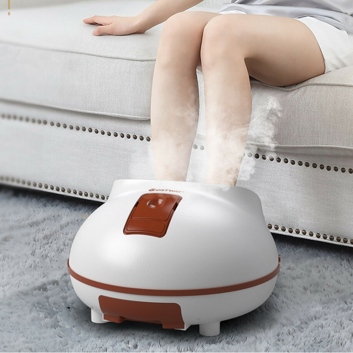 Steam Foot Spa Bath Massager Foot Sauna Care with Heating Timer Electric Rollers-Brown