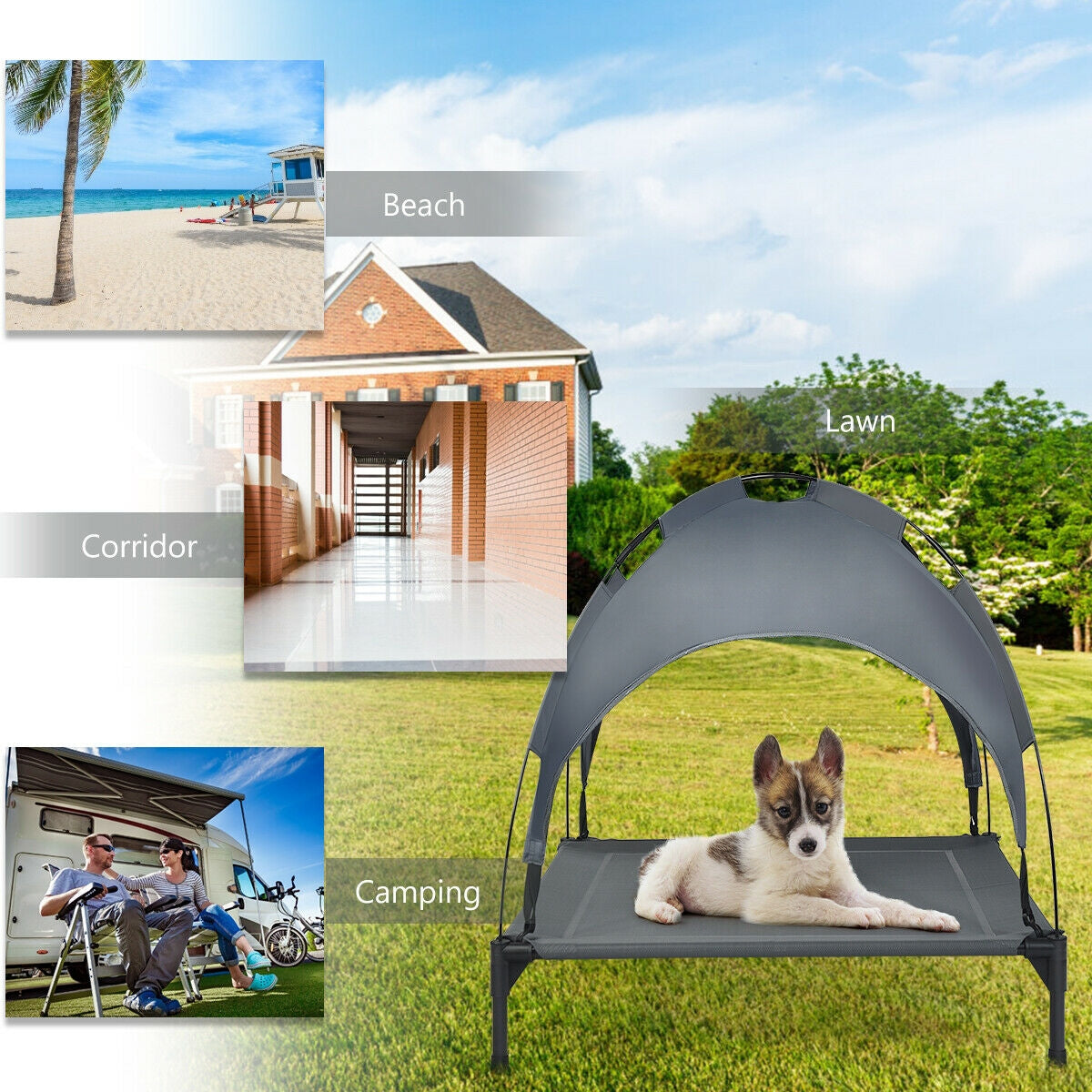 Portable Elevated Outdoor Pet Bed with Removable Canopy Shade-36 Inch