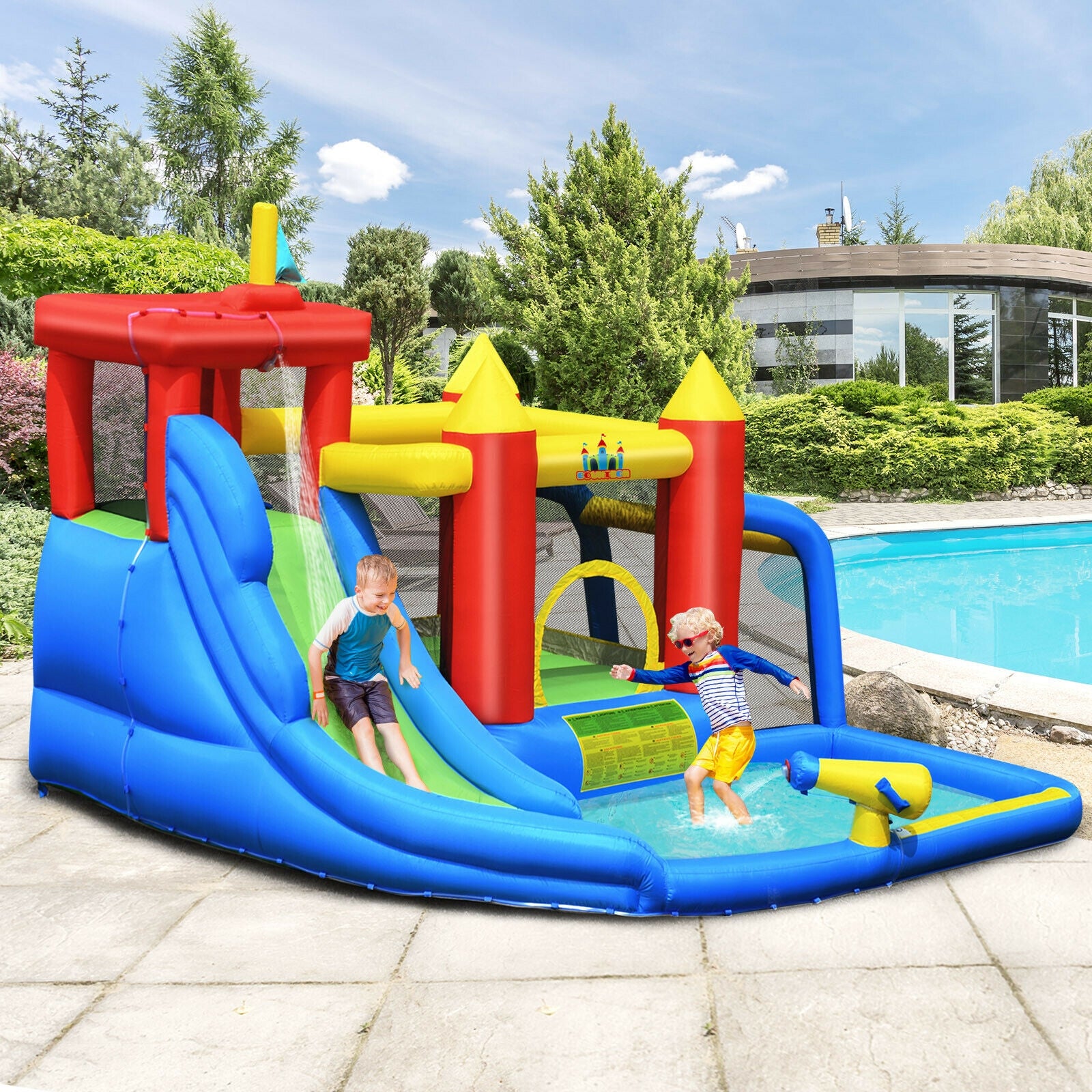 Inflatable Bouncer Bounce House with Water Slide Splash Pool without Blower