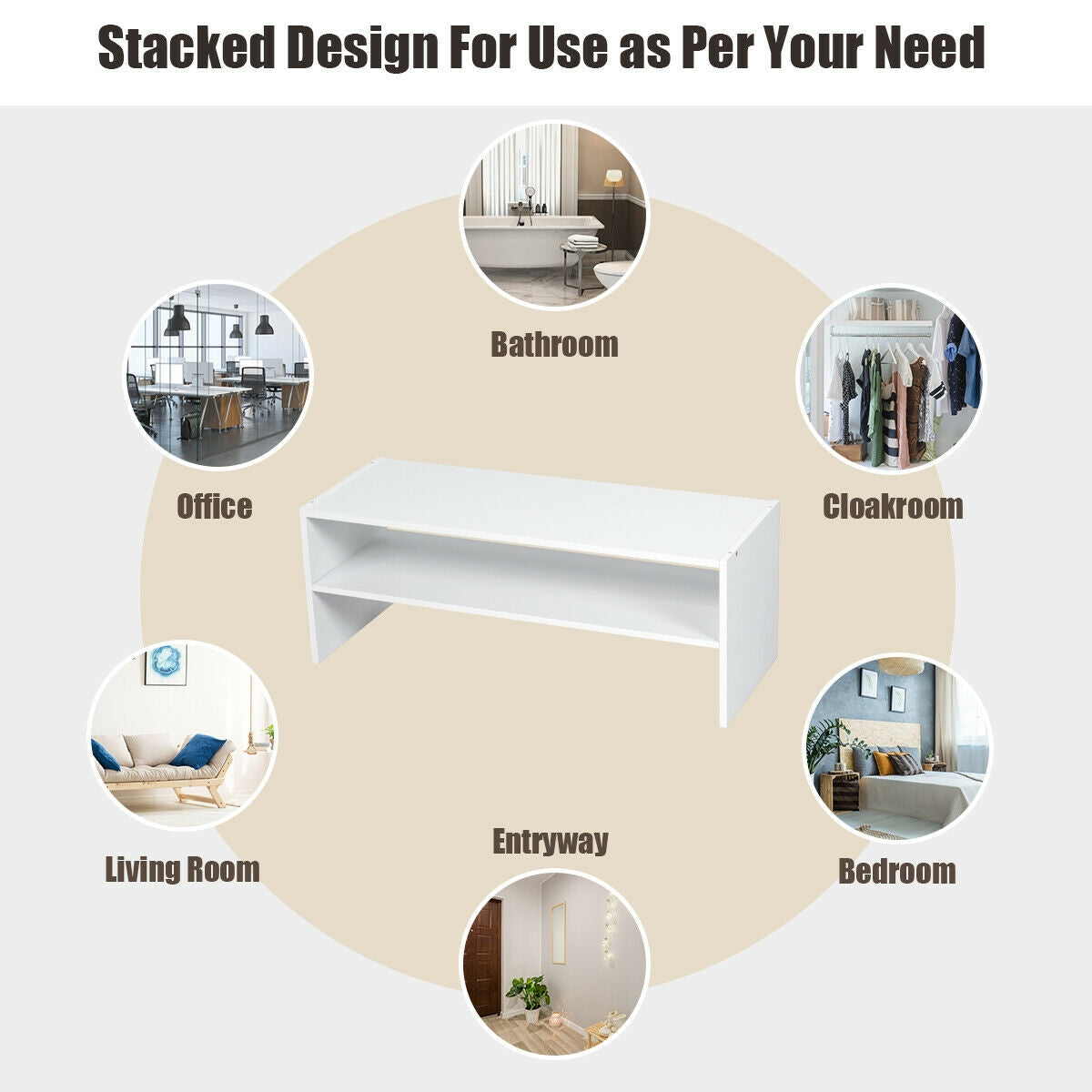 3 Pieces 31-Inch Stackable Multi-Shape Shoe Rack-White