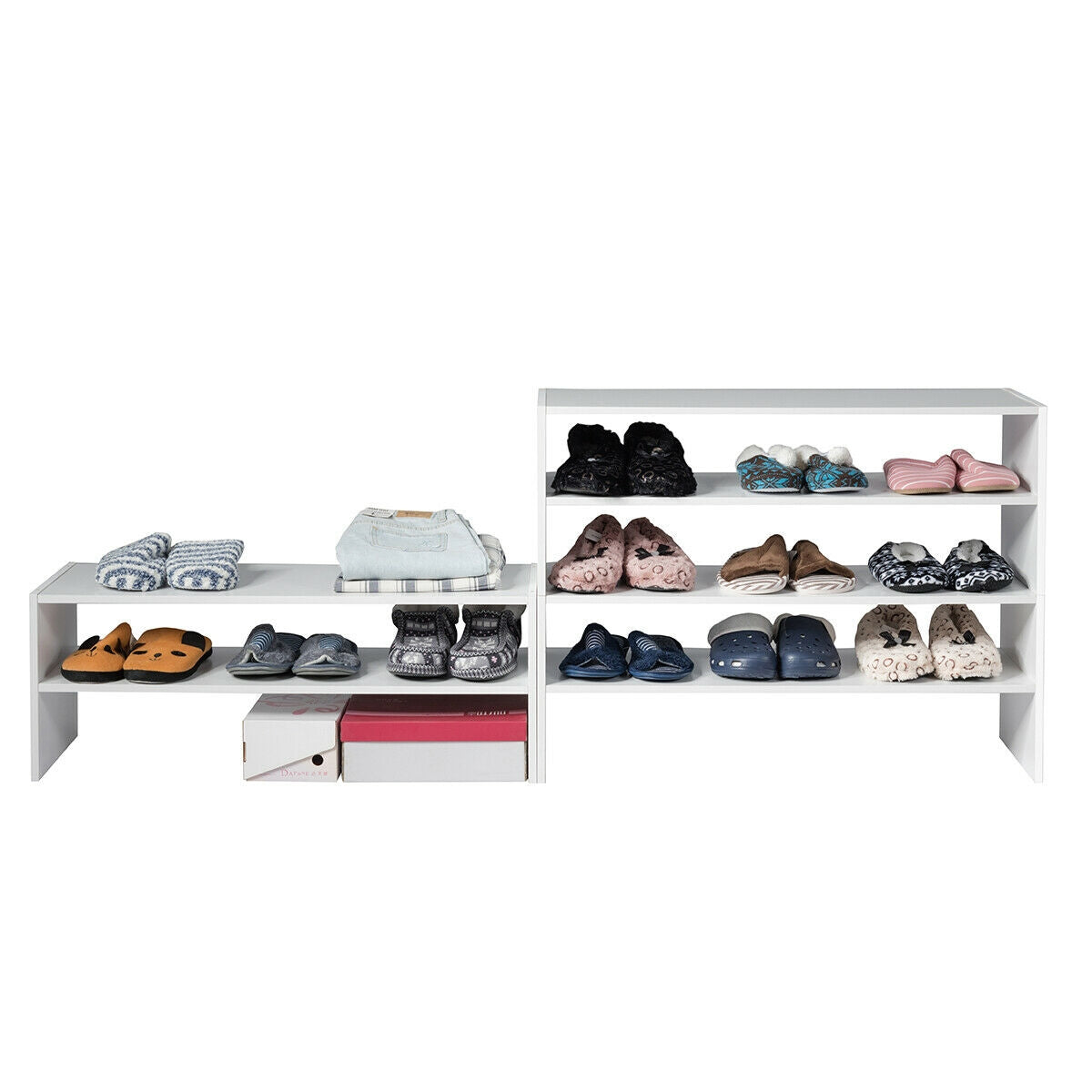 3 Pieces 31-Inch Stackable Multi-Shape Shoe Rack-White