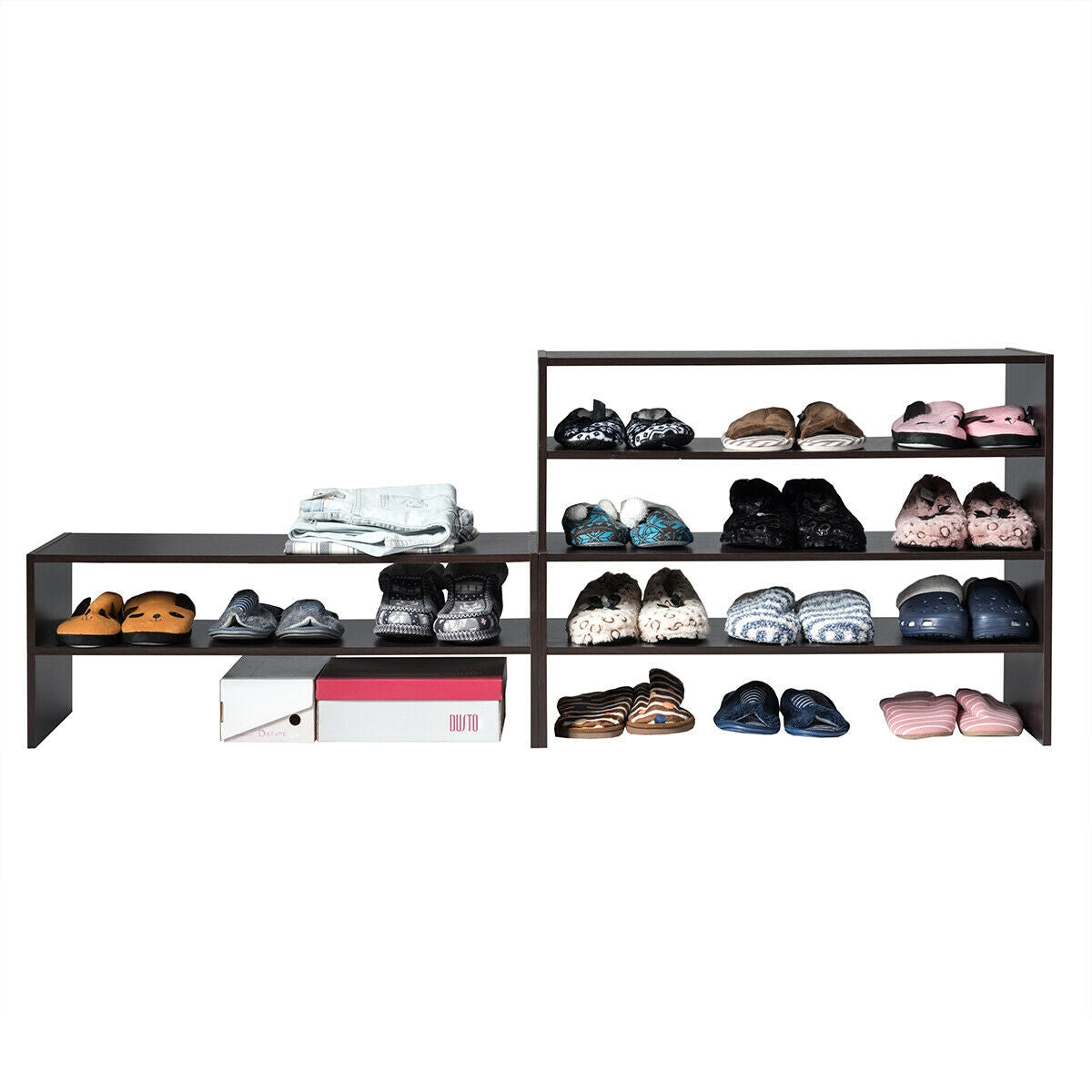 3 Pieces 31-Inch Stackable Multi-Shape Shoe Rack-Brown