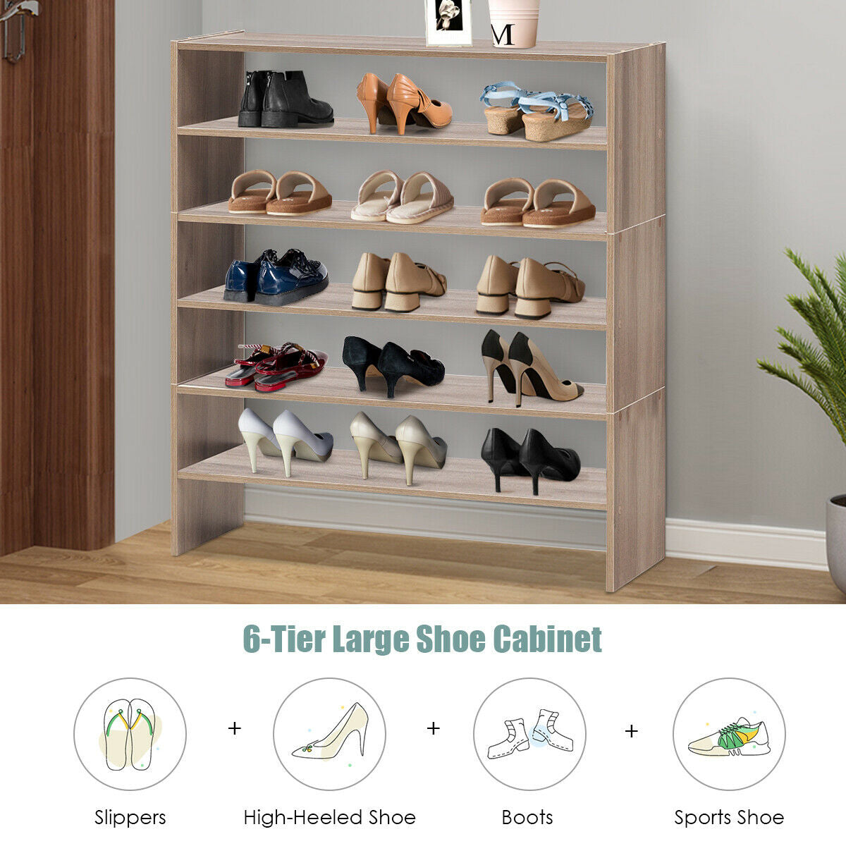 3 Pieces 31-Inch Stackable Multi-Shape Shoe Rack-Natural