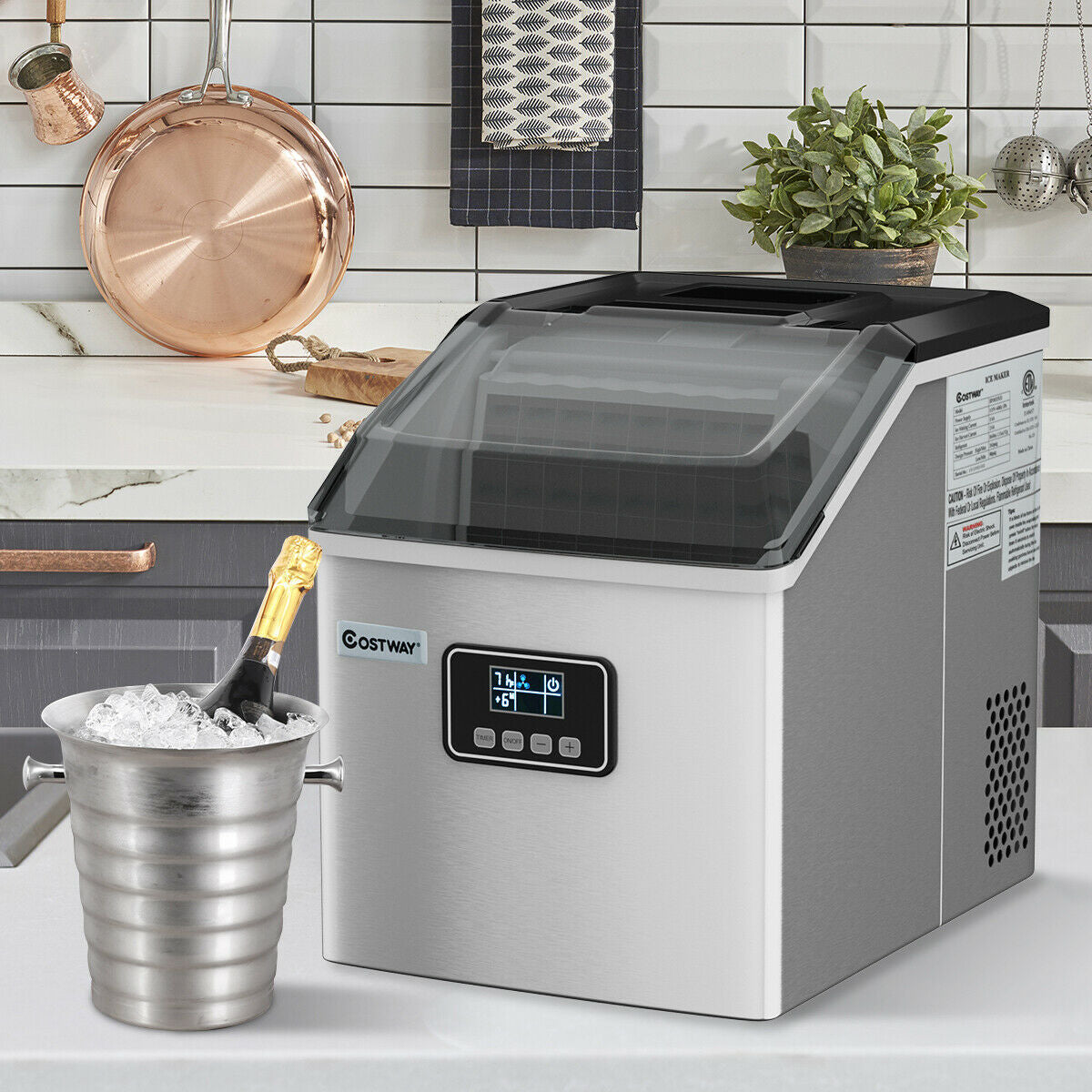 48 lbs Stainless Self-Clean Ice Maker with LCD DisplayÂ 