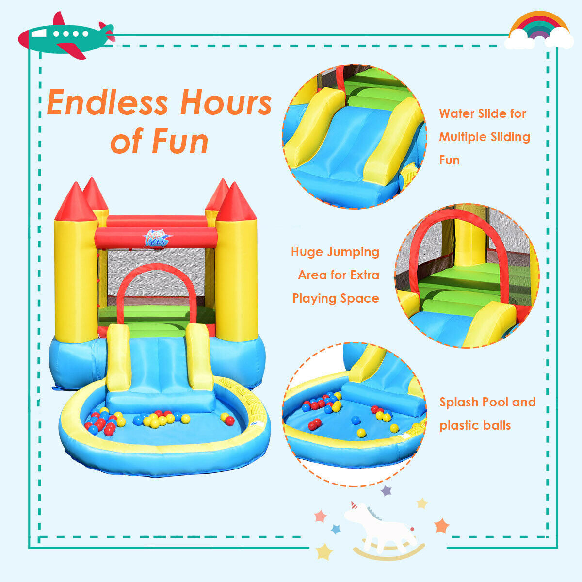 Kids Inflatable Bounce House Castle with Balls Pool and Bag