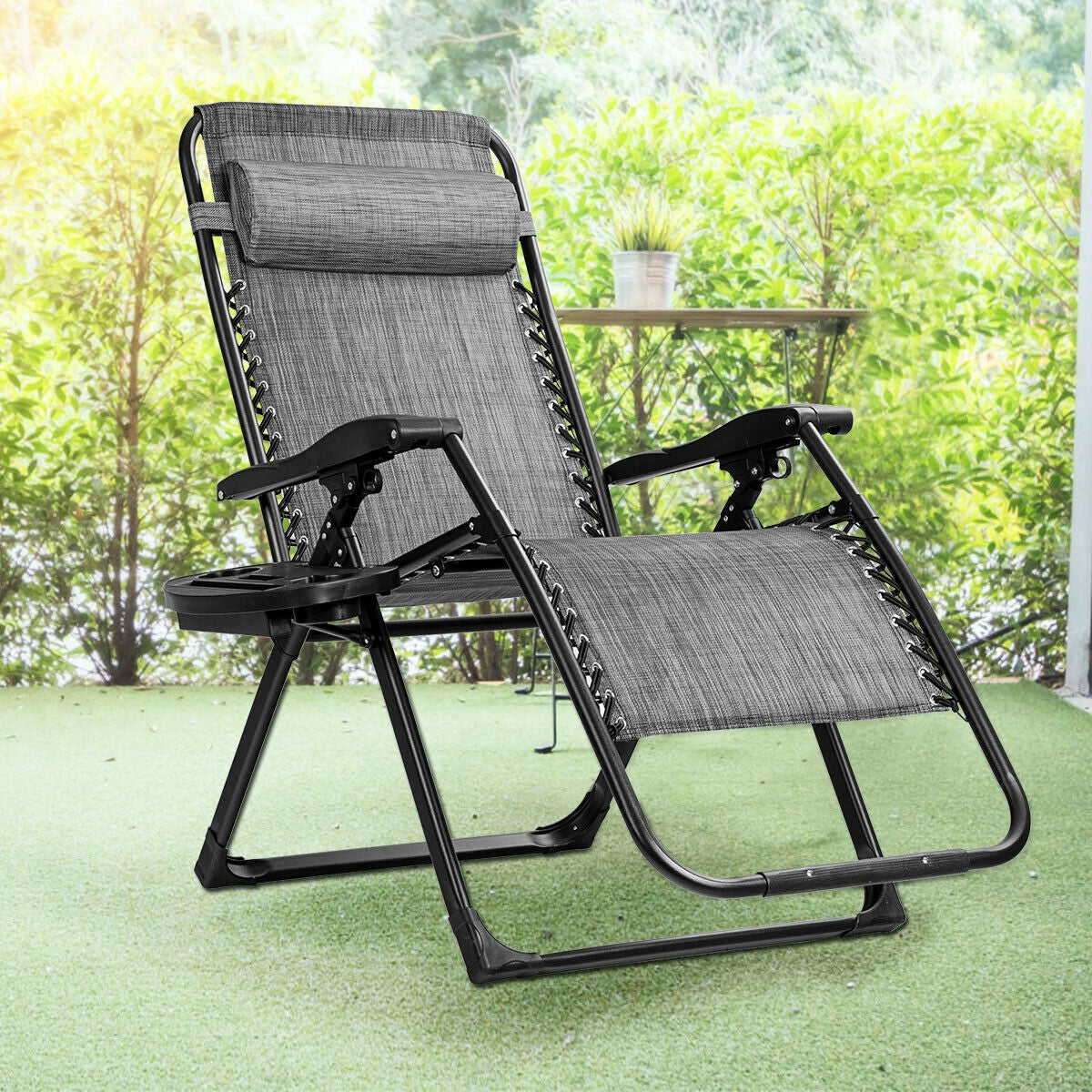 Oversize Lounge Chair with Cup Holder of Heavy Duty for outdoor-GrayÂ 