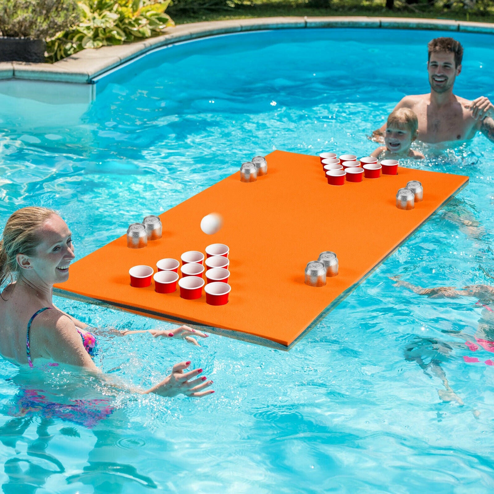 5.5 Feet x 35.5 inch 3-Layer Multi-Purpose Floating Beer Pong Table-OrangeÂ 