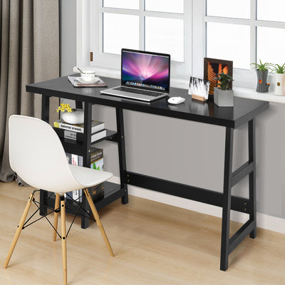 Trestle Computer Desk Home Office Workstation with Removable Shelves-BlackÂ 
