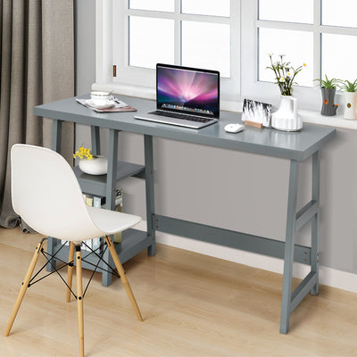 Trestle Computer Desk Home Office Workstation with Removable Shelves-GrayÂ 